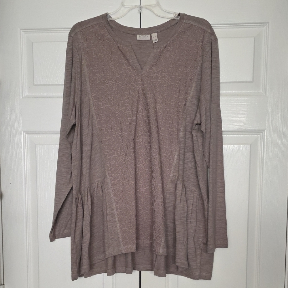 Brand New Logo/Lori Goldstein Taupe Tunic Size XL. Floral Down Front.